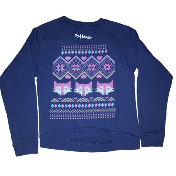 Hanes Dark Blue Sweater with Fox Pattern - Picture 1 of 3